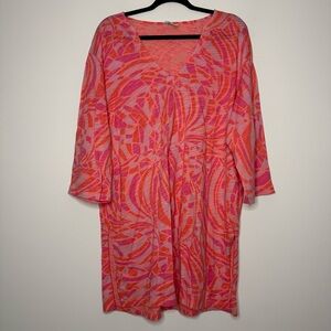 CANTOO Tropical Pink 100% Cotton Made in USA Beach Boho Resortwear Tunic Coverup